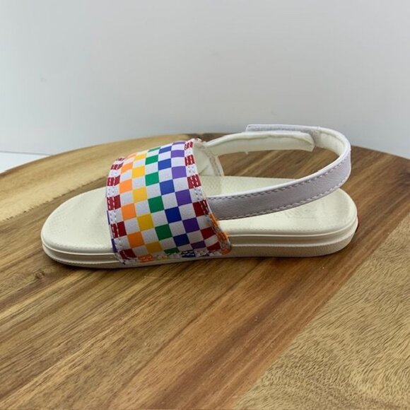 Vans Toddler La Costa Slides - Size 10 Rainbow Checkered Heel Strap New - Picture 9 of 11